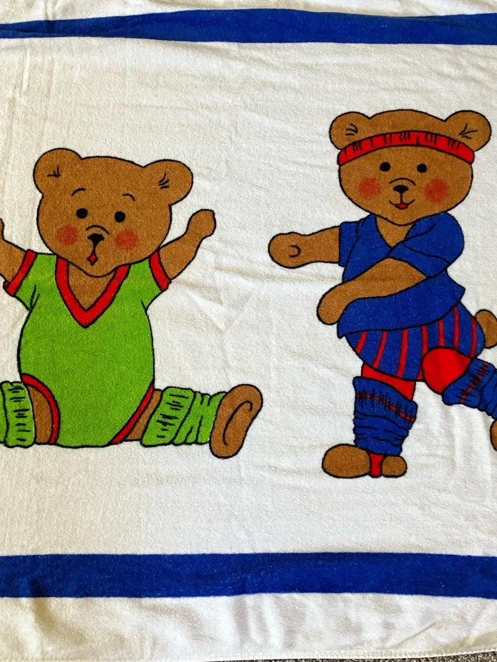 Vintage 1980s Body Huggers Beach Towel Exercising Teddy Bears 100% Cotton